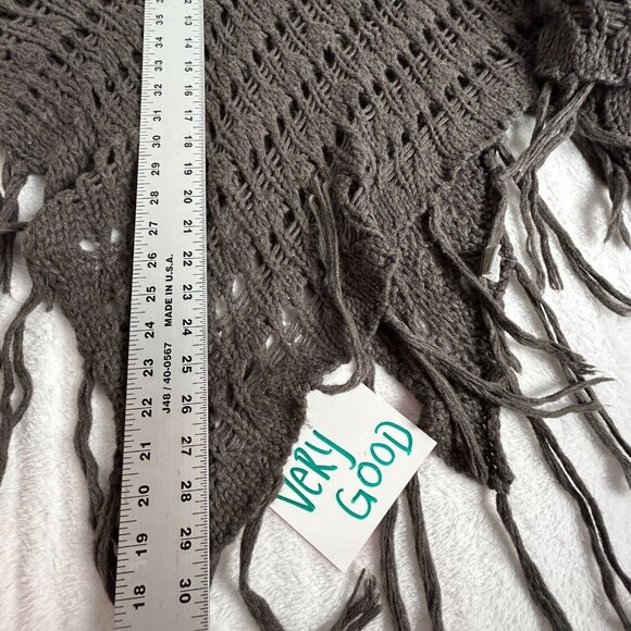 Per Una Womens Open Knit Poncho with Fringe Trim One Size Gray Made in Italy - Picture 7 of 7